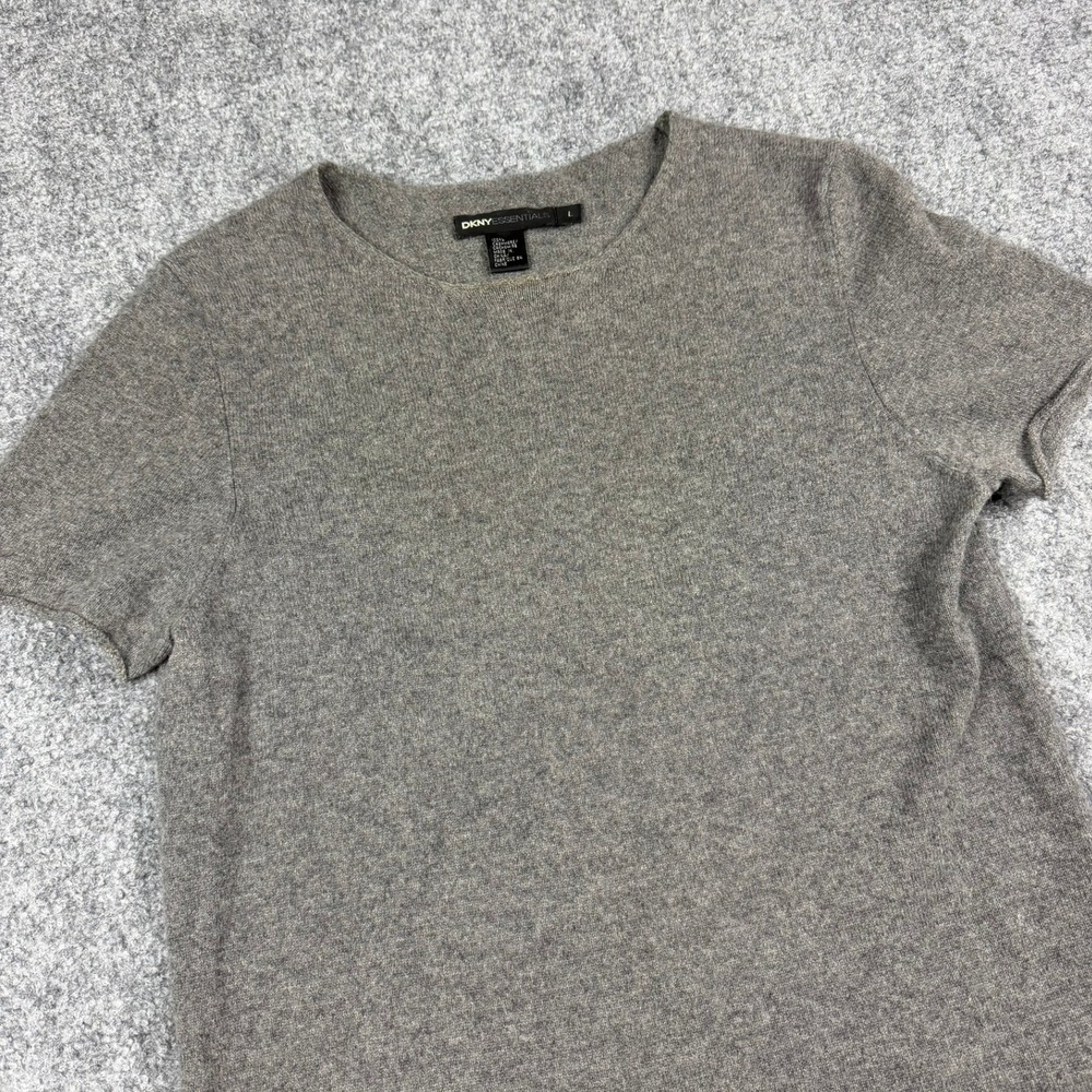 DKNY Essentials Cashmere Sweater Womens Large Grey Short Sleeve Roll Neck Top